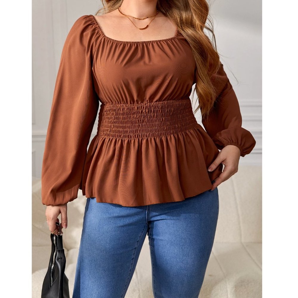 Elegant Brown Smocked Waist Top
